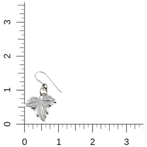 5 of 7: Small Maple Leaf Aluminum Dangle Earring on a white background with a ruler for scale.