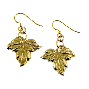 1 of 7: Small Maple Leaf Nu Gold Brass Dangle Earrings  on a white background