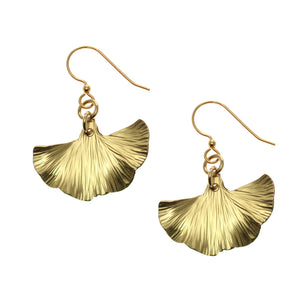 1 of 7: A Pair of Small Nu Gold Brass Ginkgo Leaf Earrings on a White Background