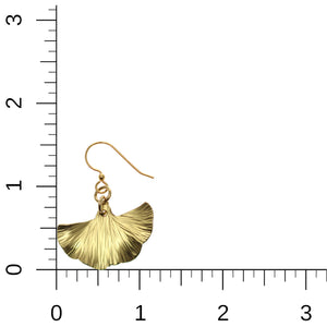 5 of 7: Small Nu Gold Brass Ginkgo Leaf Earrings on Ruler for Size Dimensions