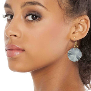 4 of 7: A Stunning Woman Wearing Small Lily Pad Anodized Aluminum Pewter Gray Leaf Earrings