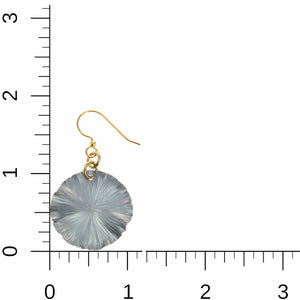 5 of 7: Small Lily Pad Anodized Aluminum Pewter Gray Leaf Earrings on a Ruler for Size Dimensions