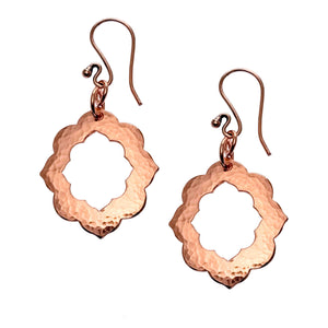 1 of 6: A Pair of Small Pierced Hammered Copper Arabesque Flower on a White Background