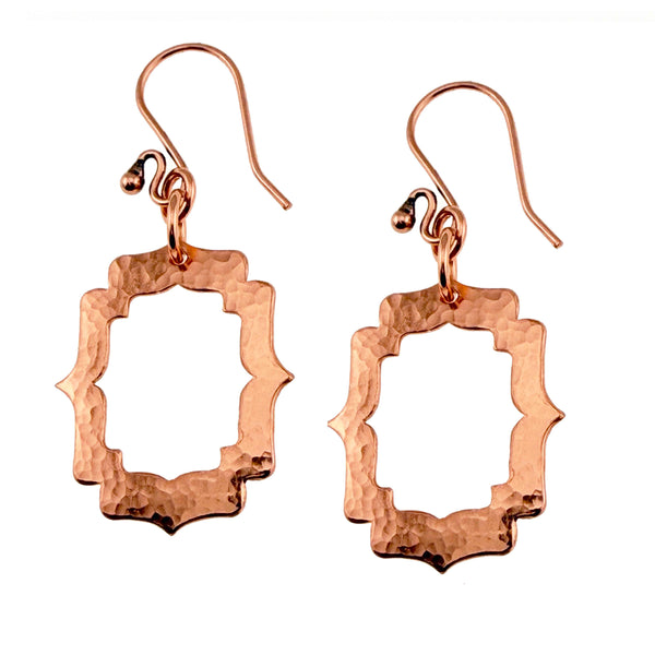 Small Pierced Hammered Copper Arabesque Shield Earrings