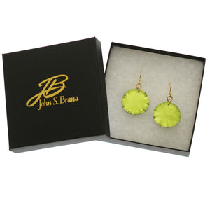 7 of 7: Small Sour Candy Apple Anodized Lily Pad Leaf Drop Earrings in Black Gift Box with Gold Logo