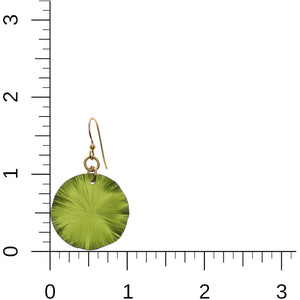 5 of 7: Small Sour Candy Apple Anodized Lily Pad Leaf Drop Earrings on Ruler for Size Dimensions