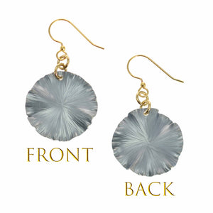 3 of 7: Front and Back Views of Small Pewter Gray Anodized Lily Pad Leaf Drop Earrings