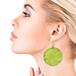 5 of 7: A Stunning Woman Wearing Sour Candy Apple Anodized Aluminum Large Lily Pad Earrings