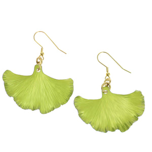 1 of 7: A Pair of Medium Sour Candy Apple Anodized Aluminum Ginkgo Leaf Earrings on a White Background