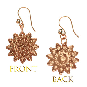 3 of 7: Starburst Mandala Copper Earrings - Front and Back View