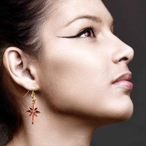 6 of 7: Close-up of a woman's profile wearing a Star of Bethlehem Copper Dangle Earring