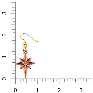 5 of 7: Star of Bethlehem Copper Dangle Earring on a white background with a ruler for scale.