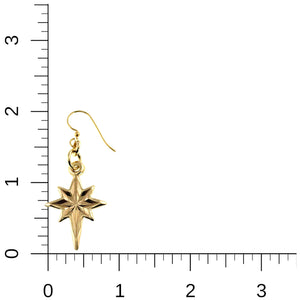 5 of 7: Star of Bethlehem Nu Gold Brass Dangle Earrings on a ruler for scale