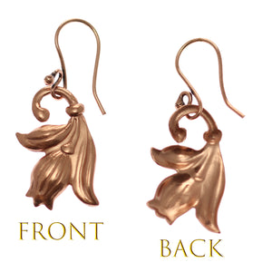 3 of 7: Front and Back View of Tulip Flower Copper Dangle Earrings