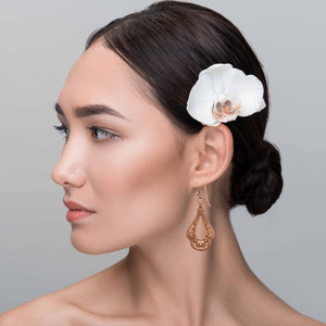 4 of 7: Stunning Female Model Wearing Victorian Open Teardrop Earrings