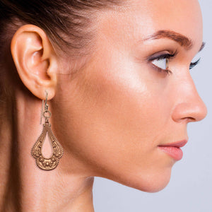 2 of 7: Elegant Woman Wearing Victorian Open Teardrop Earrings