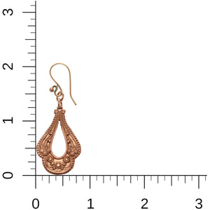 5 of 7: Victorian Open Teardrop Earrings on Ruler for Size Dimensions