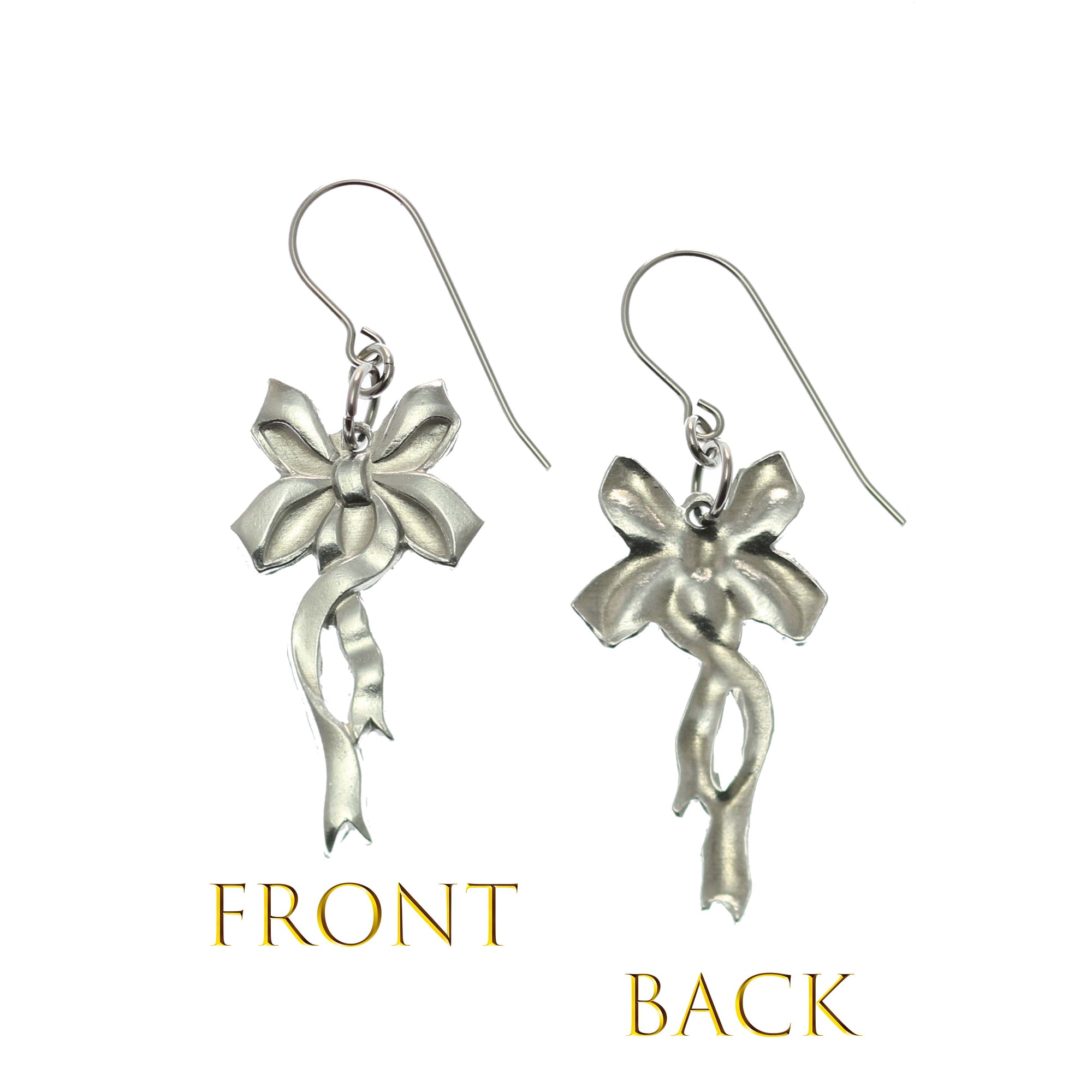 Yuletide Ribbon Aluminum Dangle Earrings - Front and Back View