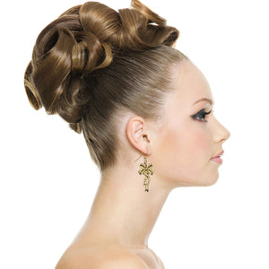 2 of 7: Fashionable Woman Wearing Yuletide Ribbon Nu Gold Brass Dangle Earrings