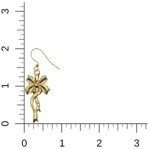 5 of 7: Yuletide Ribbon Nu Gold Brass Dangle Earrings on Ruler for Size Dimensions
