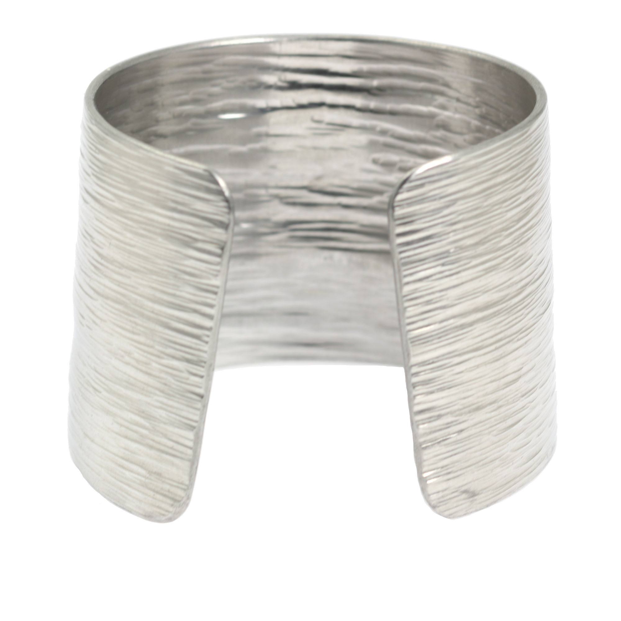 Opening of Aluminum Bark Cuff Wide Silver Tone Cuff Bracelet