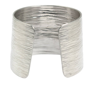 2 of 6: Opening of Aluminum Bark Cuff Wide Silver Tone Cuff Bracelet