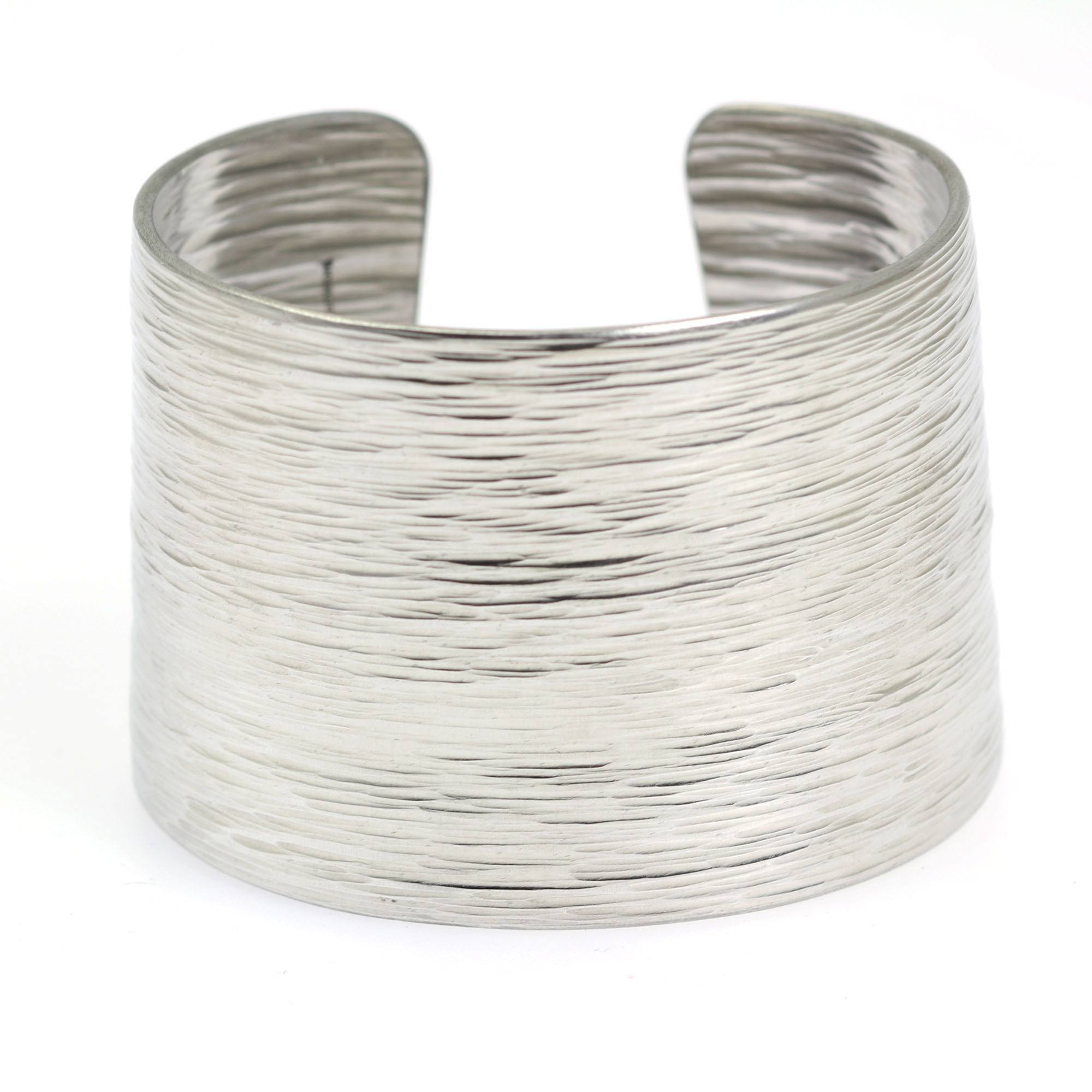 Detail - Aluminum Bark Cuff - Wide Silver Tone Cuff Bracelet