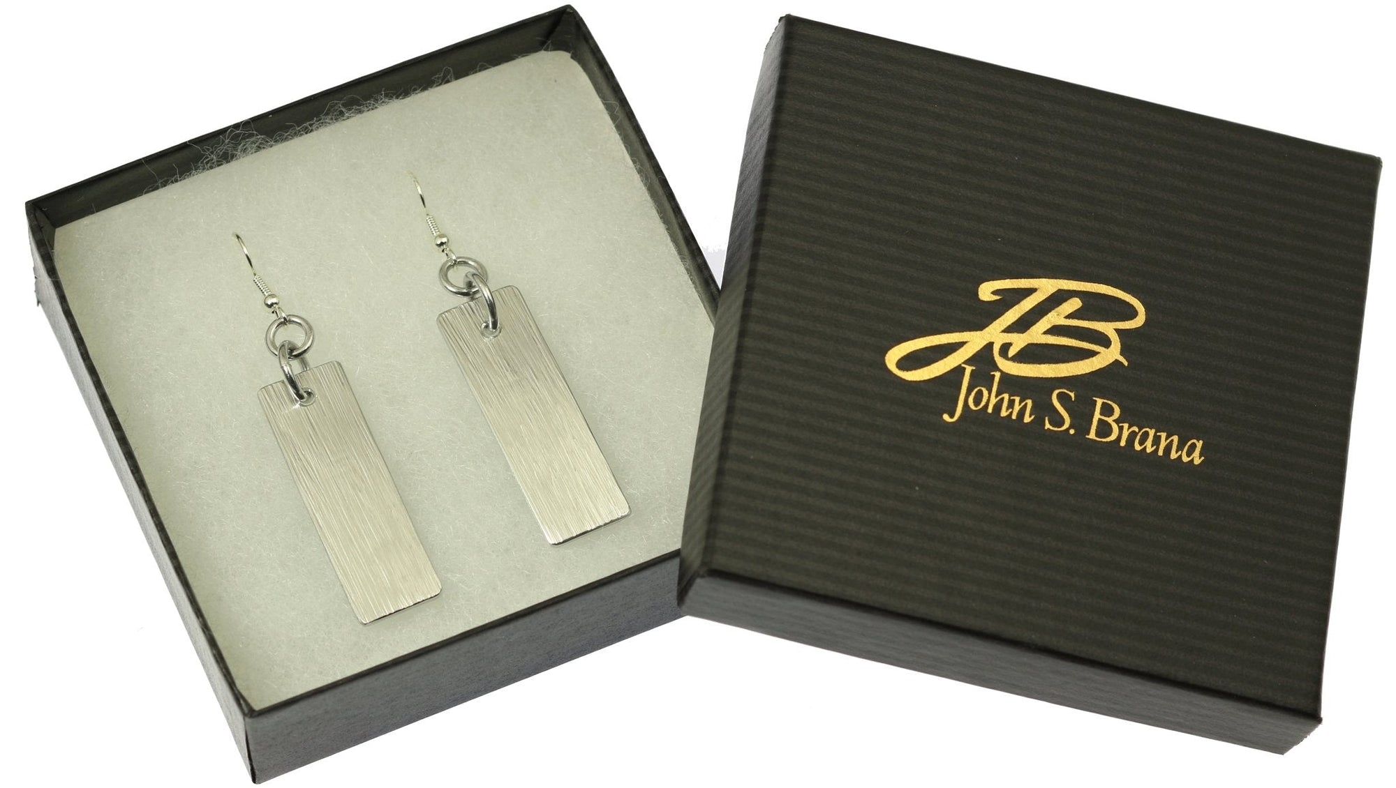 Aluminum Bark Dangle Earrings in a Black Branded Gift Box