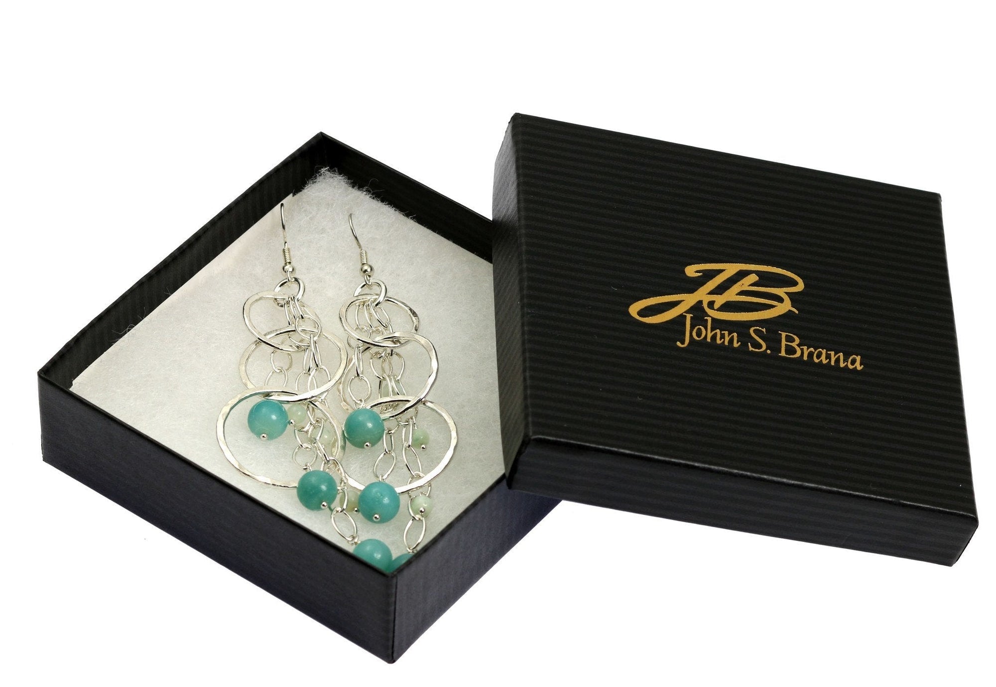 Amazonite Hammered Fine Silver Earrings in Branded Black Gift Box