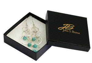 4 of 4: Amazonite Hammered Fine Silver Earrings in Branded Black Gift Box