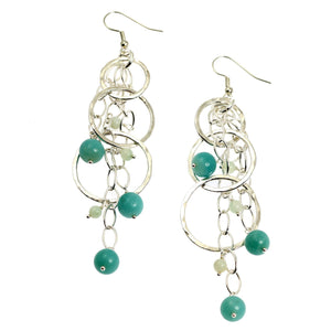 1 of 4: A Pair of Amazonite Hammered Fine Silver Earrings on a White Background