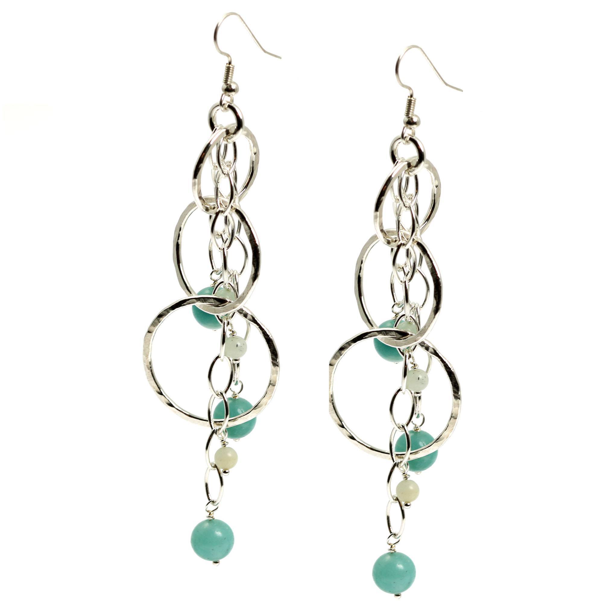 Detail View of Amazonite Hammered Fine Silver Earrings