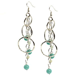2 of 4: Detail View of Amazonite Hammered Fine Silver Earrings
