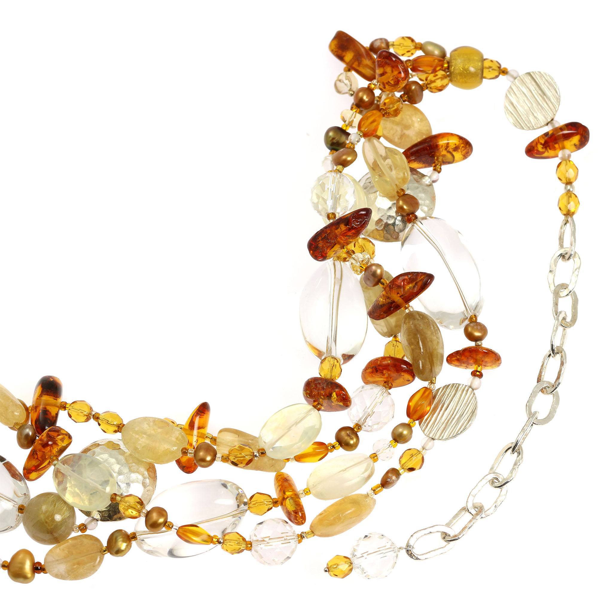 Close Up of Amber Citrine Crystal Quartz Gemstone Necklace