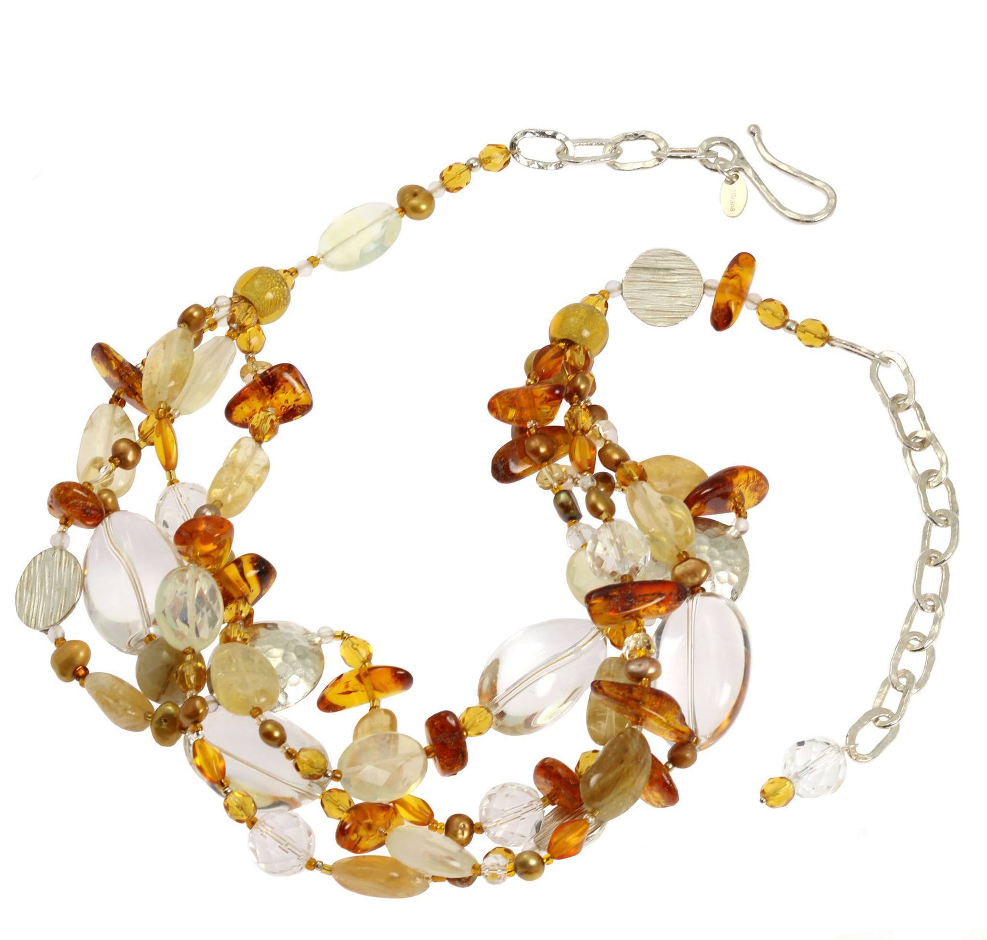Amber Citrine Crystal Quartz Gemstone Necklace - Detail View