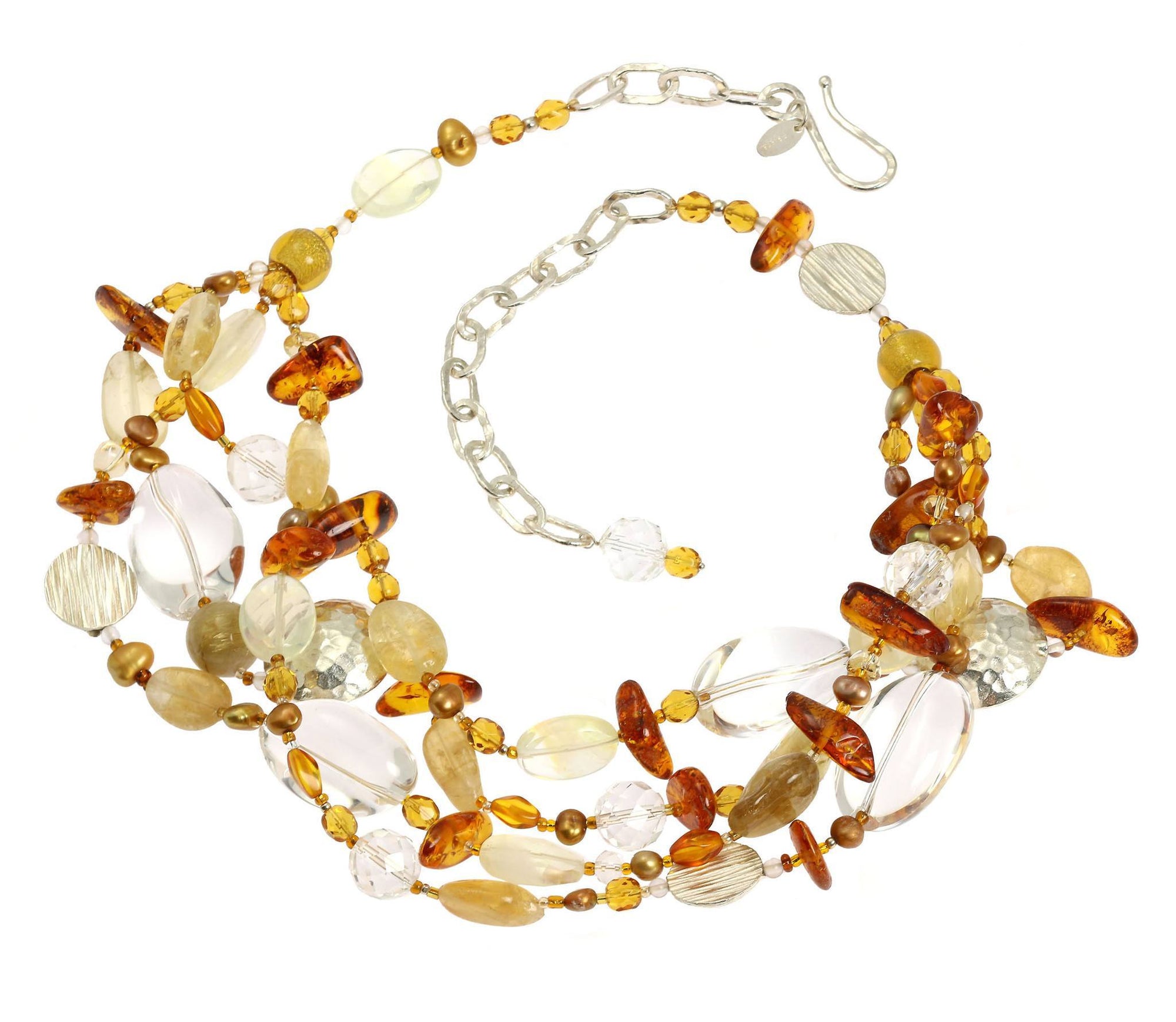 Detail Amber Citrine Crystal Quartz Beaded Gemstone Necklace