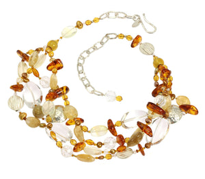 2 of 5: Detail Amber Citrine Crystal Quartz Beaded Gemstone Necklace