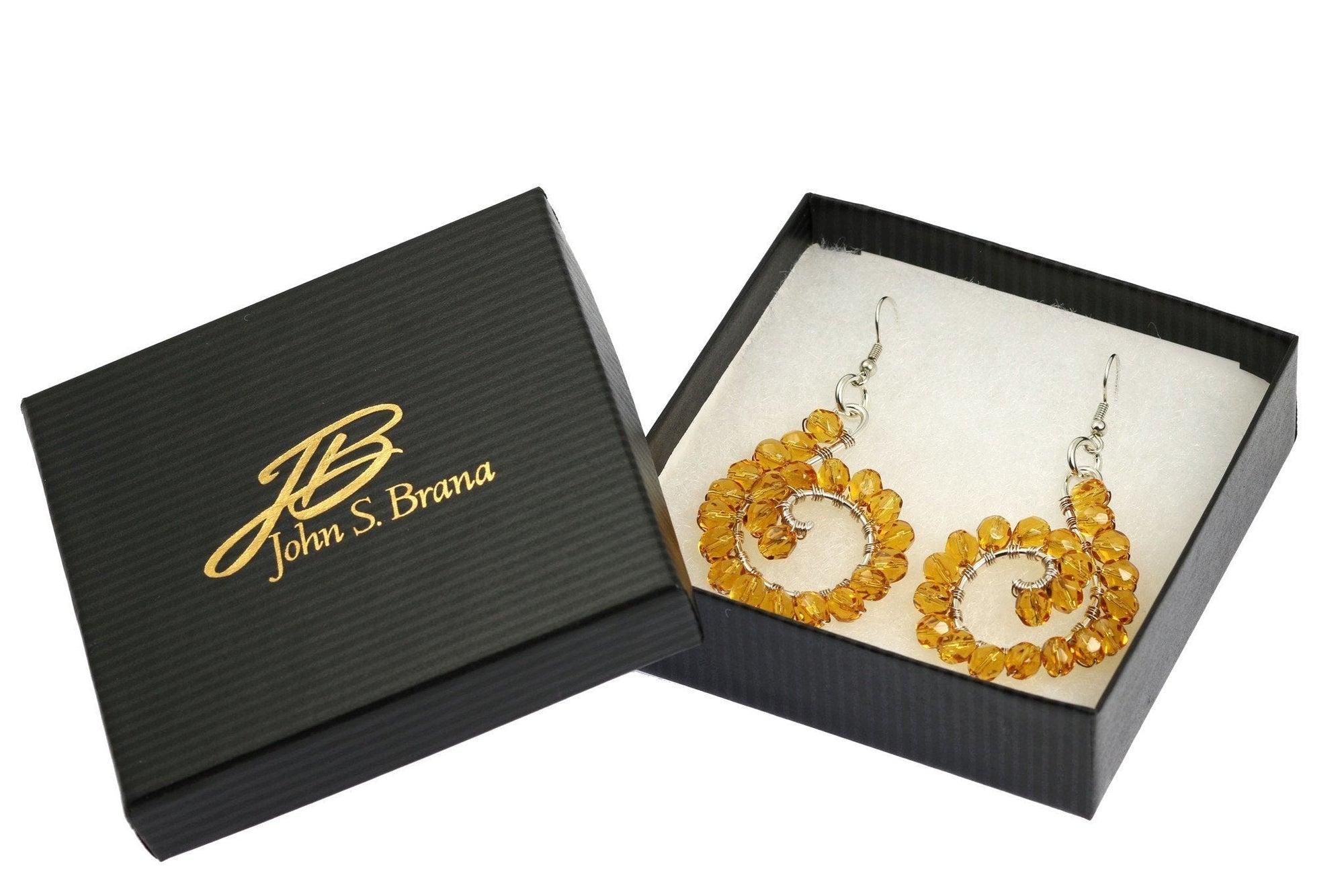 Amber Wire Wrapped Sterling Silver Earrings in Gift Box