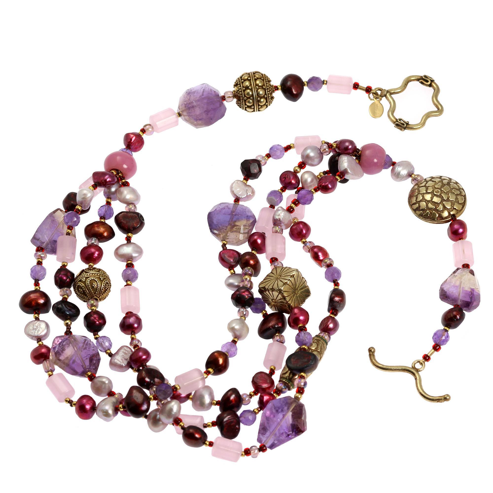 View of Amethyst Rose Quartz Beaded Gemstone Necklace