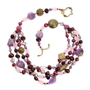 2 of 5: Amethyst Rose Quartz Beaded Gemstone Necklace Detail View