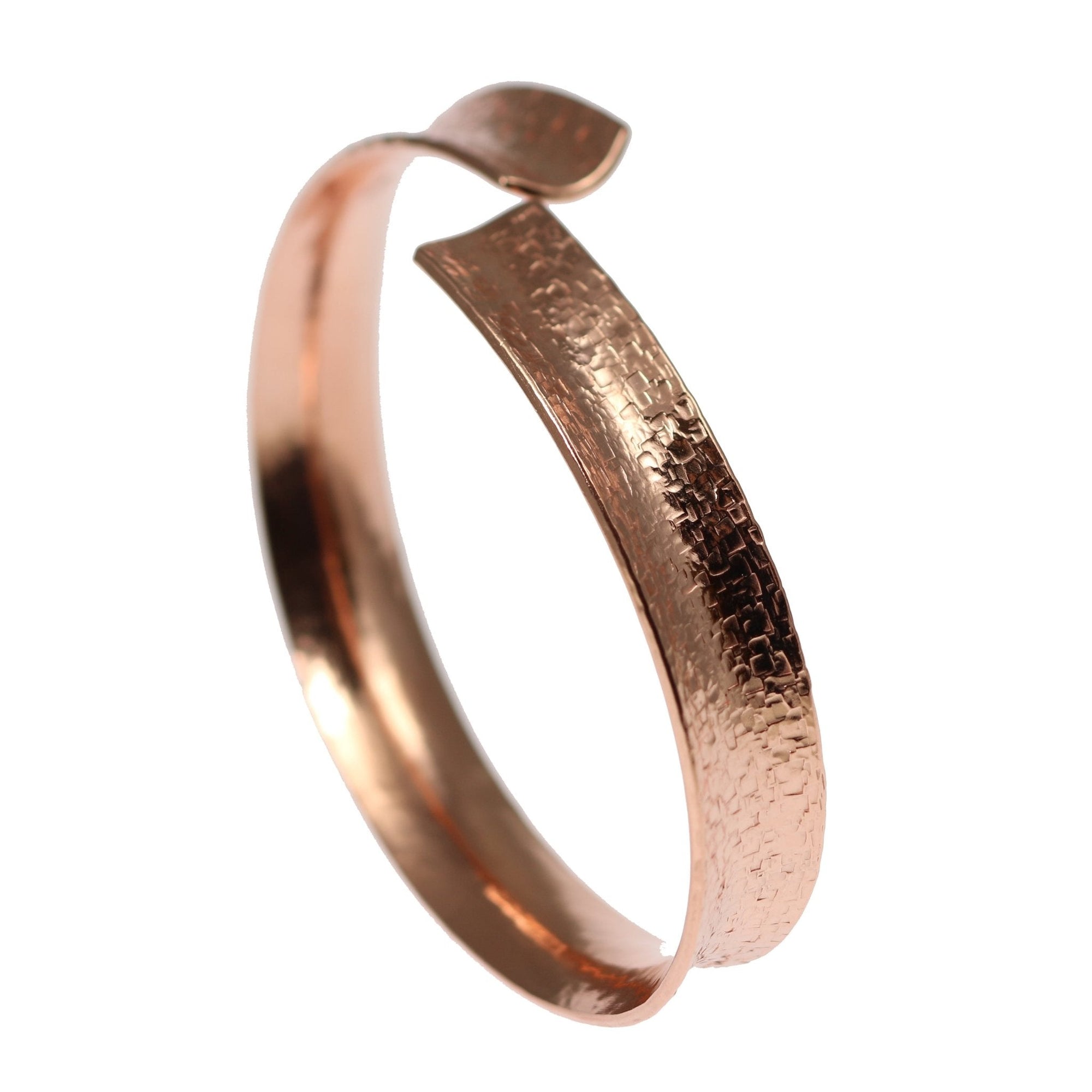 Detail View of Anticlastic Texturized Copper Bangle Bracelet