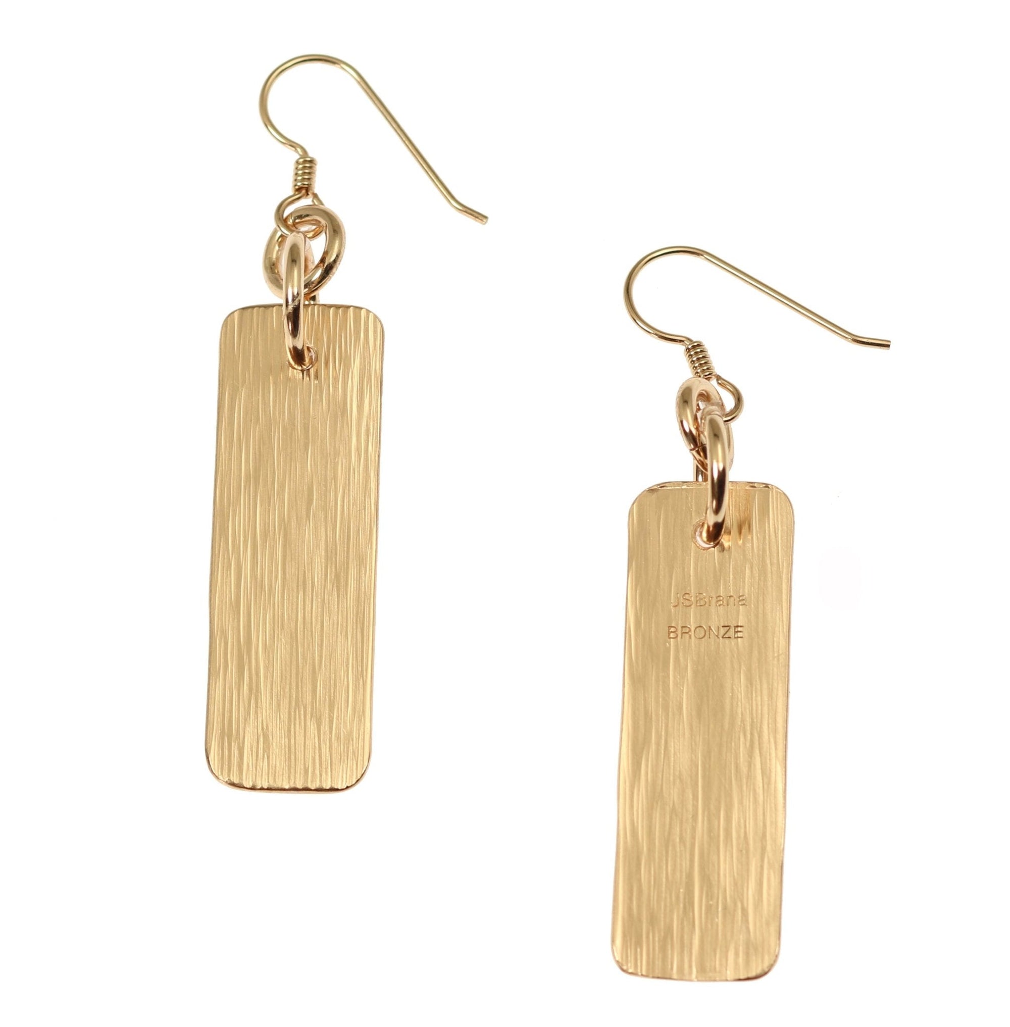 Back and Front View of Bronze Bark Dangle Earrings