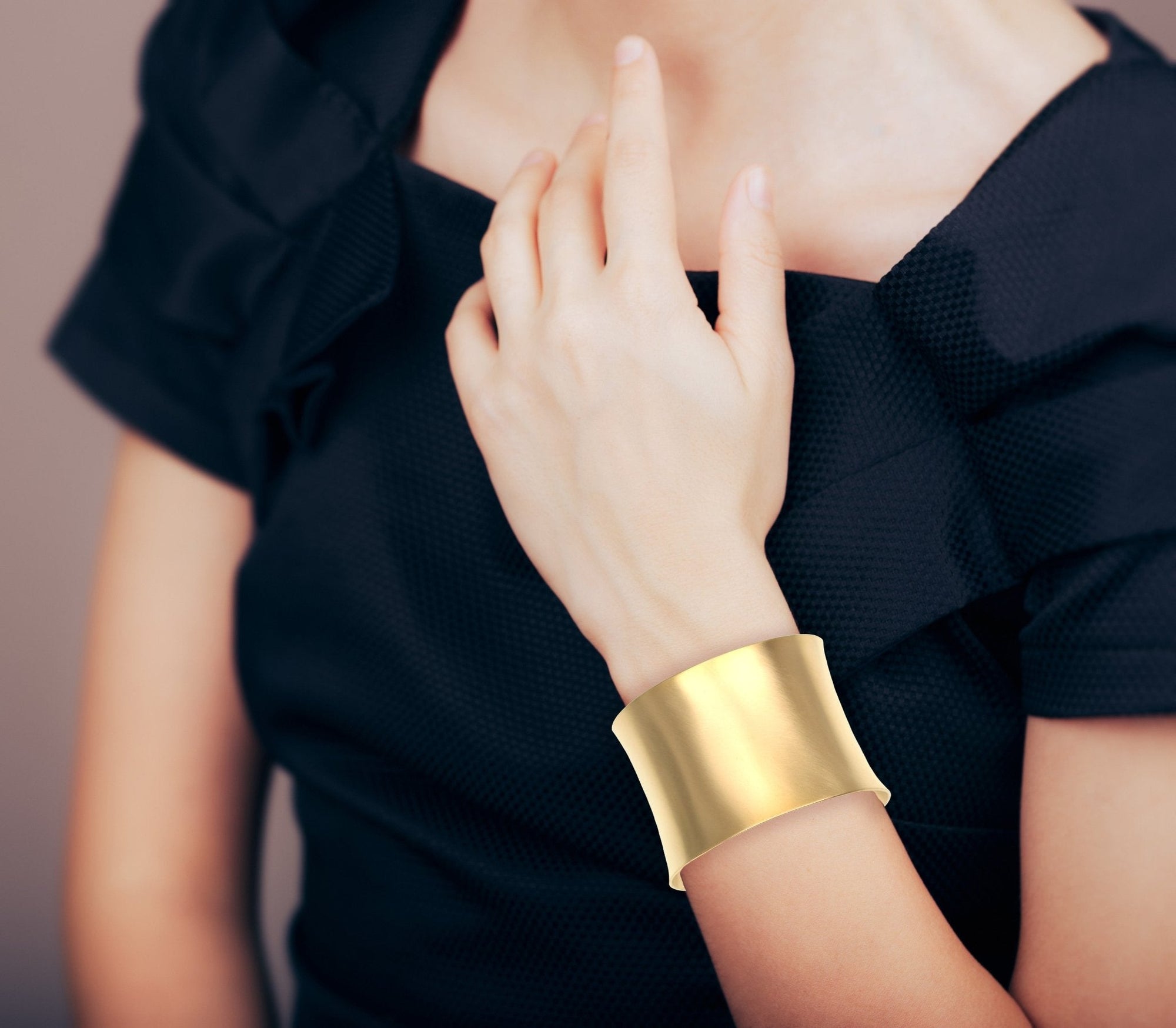 Brushed Anticlastic Bronze Cuff Bracelet on Female Model