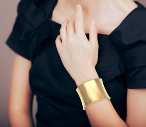 2 of 9: Brushed Anticlastic Bronze Cuff Bracelet on Female Model