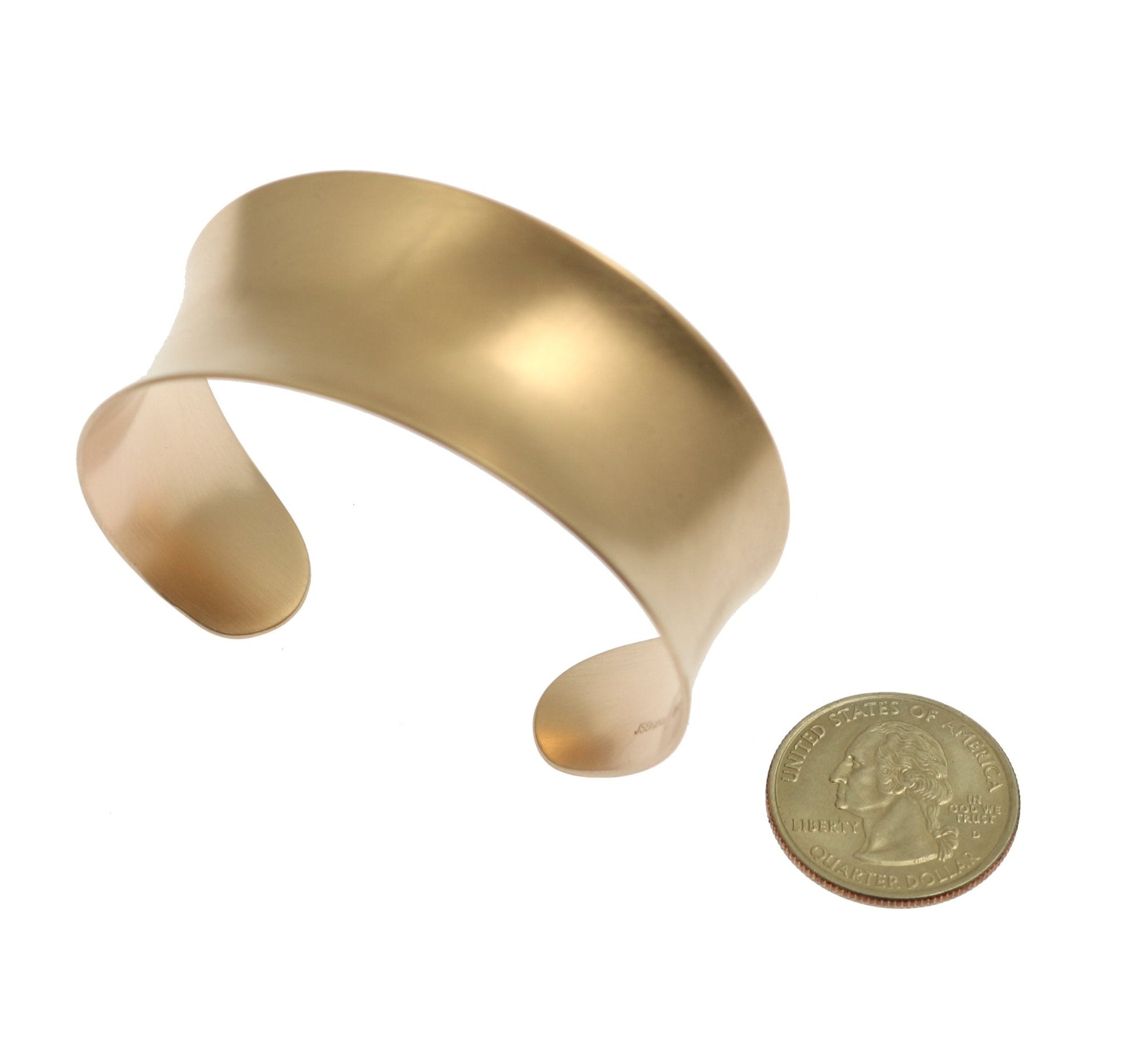 Width of Brushed Bronze Anticlastic Cuff compared to a US Quarter Coin