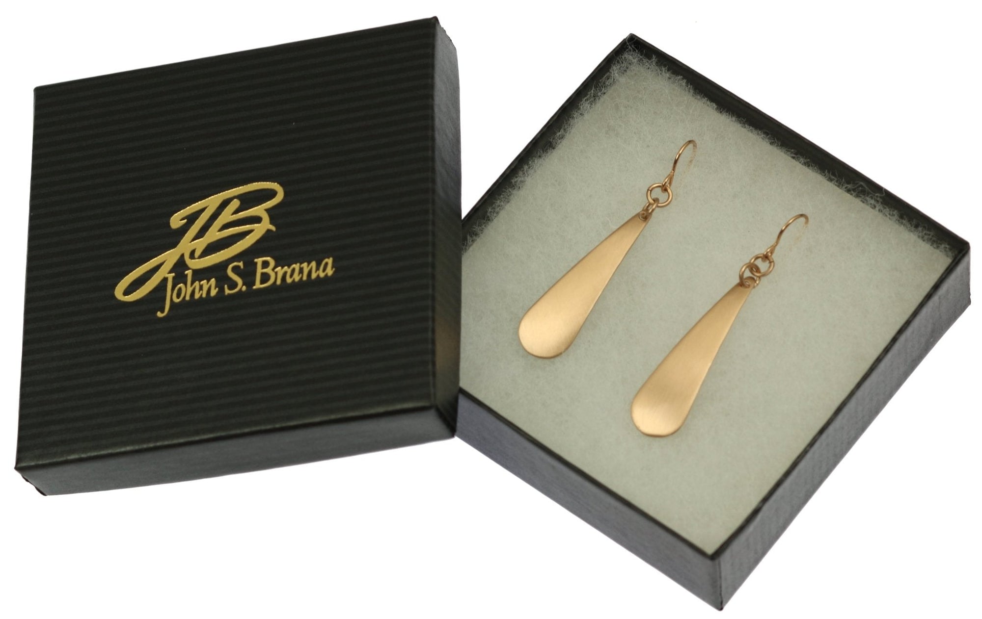 Brushed Bronze Long Teardrop Earrings in Black Gift Box