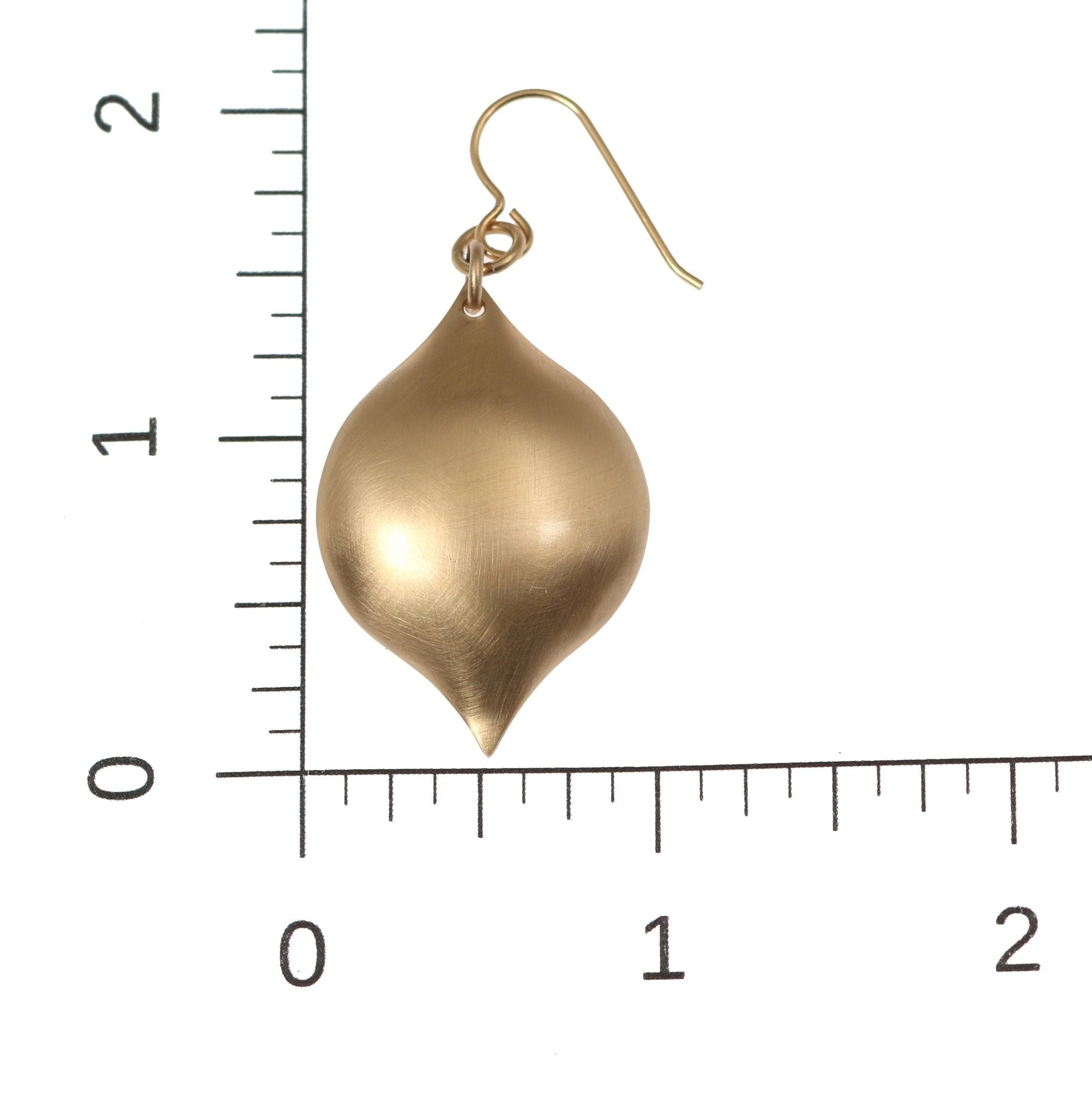 Scale of Brushed Bronze Marrakesh Drop Earrings on a Ruler for Size Dimensions