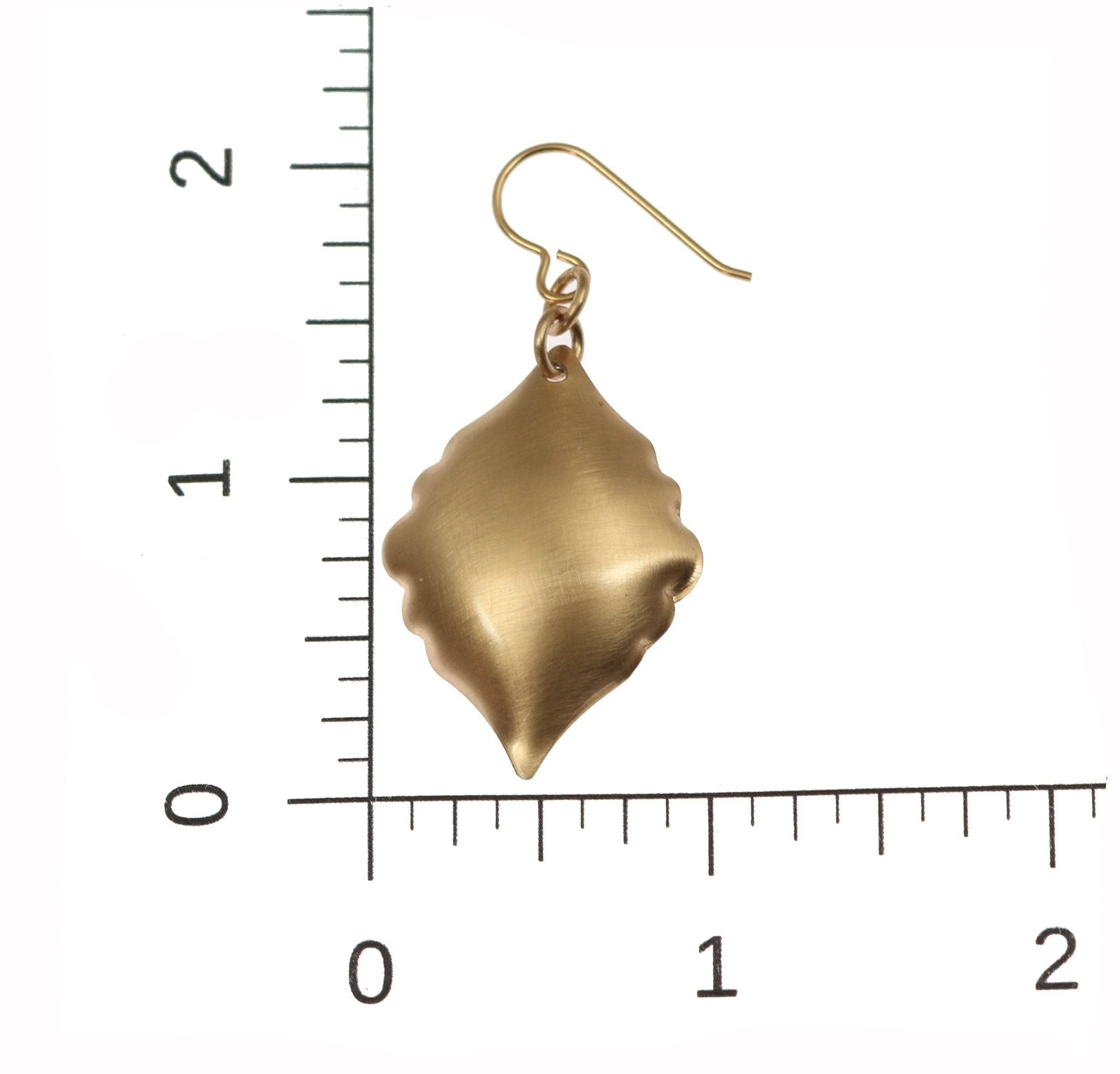 Brushed Bronze Moroccan Drop Earrings on Ruler for Size Dimensions