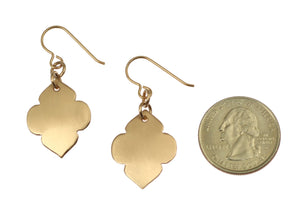 2 of 6: Size of Brushed Bronze Quatrefoil Dangle Earrings compared to US Quarter Coin
