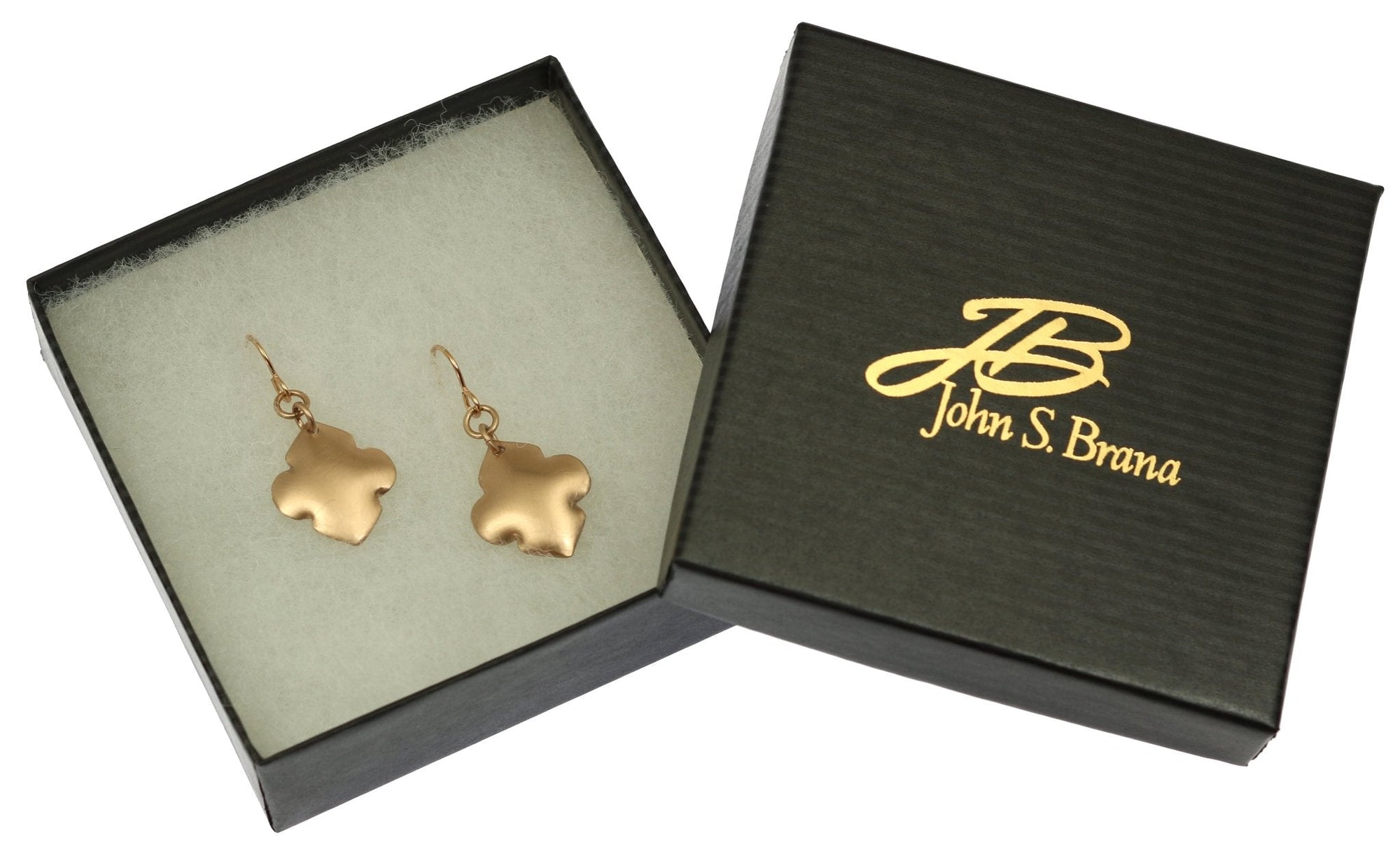 Brushed Bronze Quatrefoil Drop Earrings in Black Gift Box